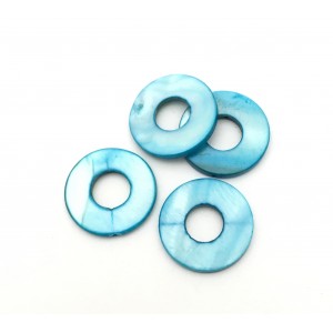 Billes ronde donut 20 mm mother-of-pearl coquillage bleu